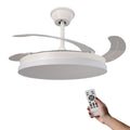 Mimotec White & Crystal Ceiling Fan with Light, 107 cm, Retractable Blades, 30W LED, DC Motor, Remote Control for Modern Home, Silent Operation, Energy Efficient, Perfect for Bedroom and Living Room
