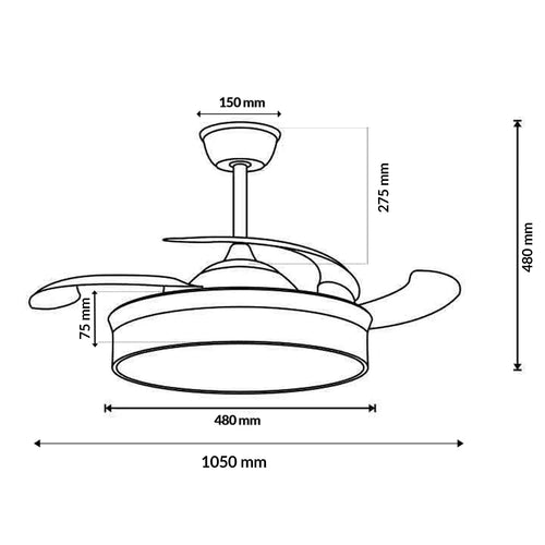 Mimotec White & Crystal Ceiling Fan with Light, 107 cm, Retractable Blades, 30W LED, DC Motor, Remote Control for Modern Home, Silent Operation, Energy Efficient, Perfect for Bedroom and Living Room